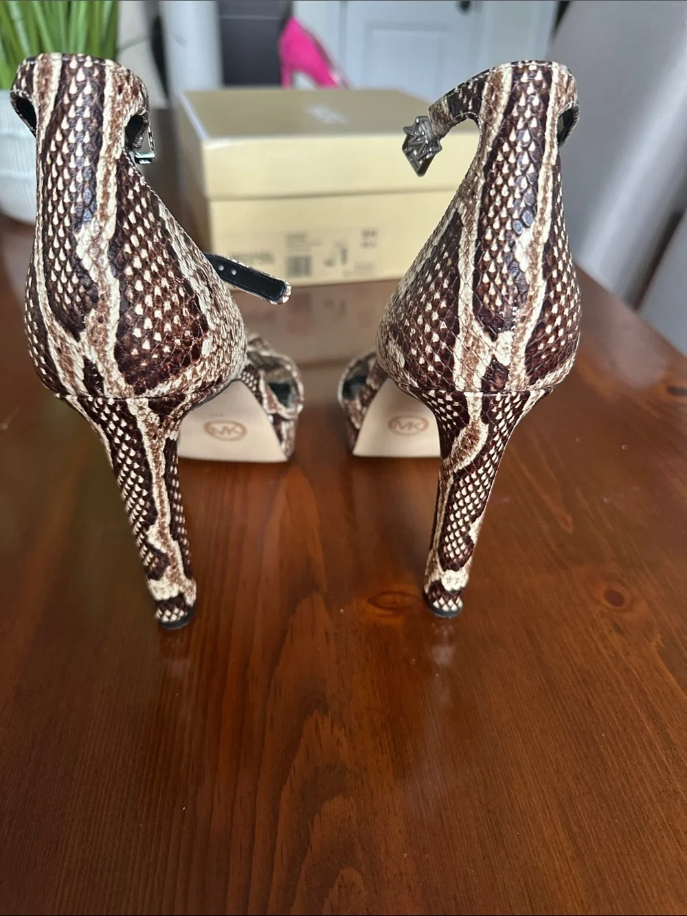 Michael Kors Margot Embossed Leather Snake-Print Ankle-Strap Platforms